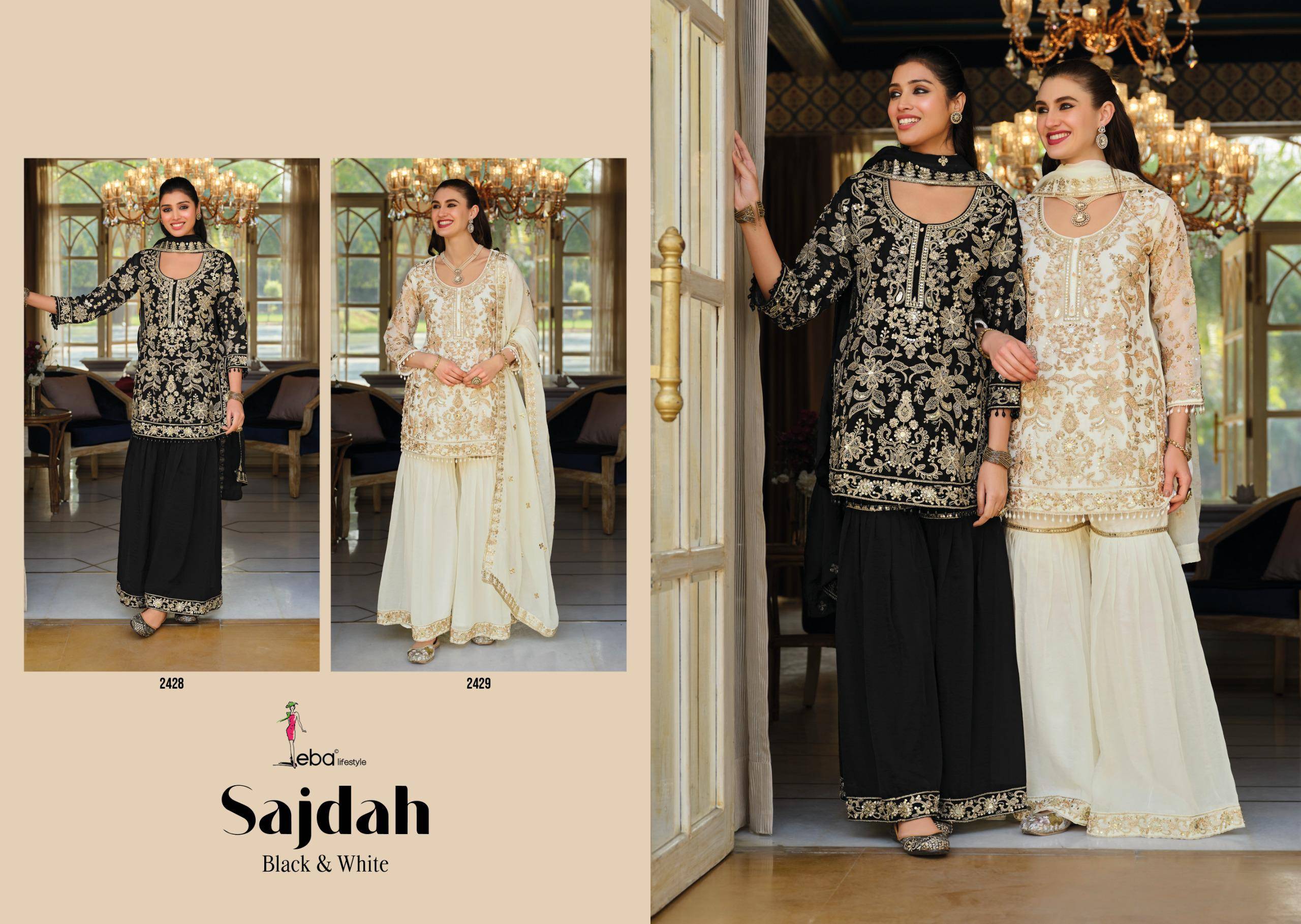 SAJDAH By Eba Lifestyle 2428 To 2429 Series Ready To Wear Heavy Chinnon Dresses At Wholesale Price